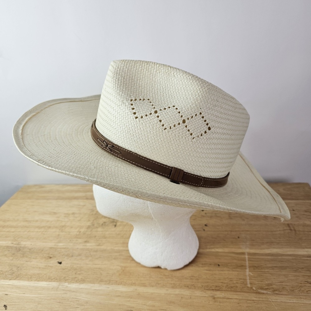 Bailey White Straw Western Cowboy Hat Medium Brown Leather Band Classic Style